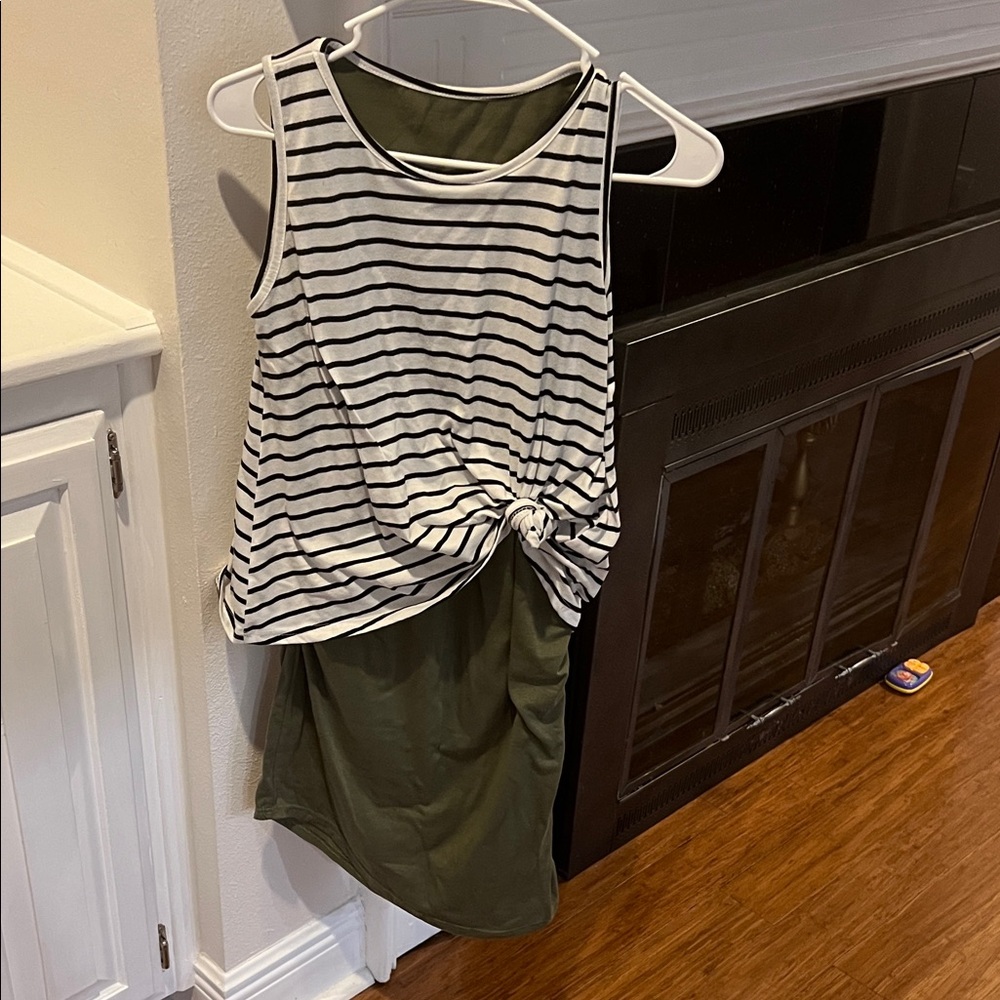 Striped Tank Top with Olive Green Skirt
